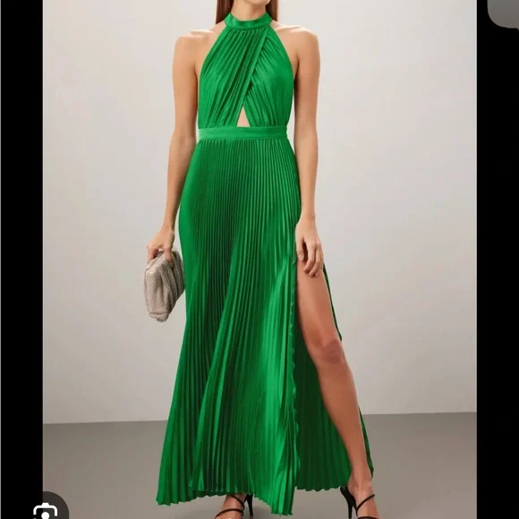 L’IDEE size 6 green pleated midi emerald dress green renaissance - Picture 4 of 10